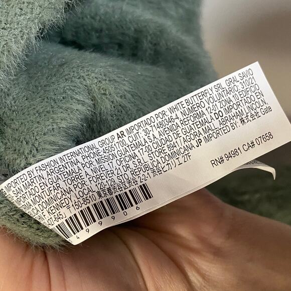 Forever 21 NWT Cropped Sweater-Knit Wrap Top Green Fuzzy Cardigan Sz L - Picture 11 of 12